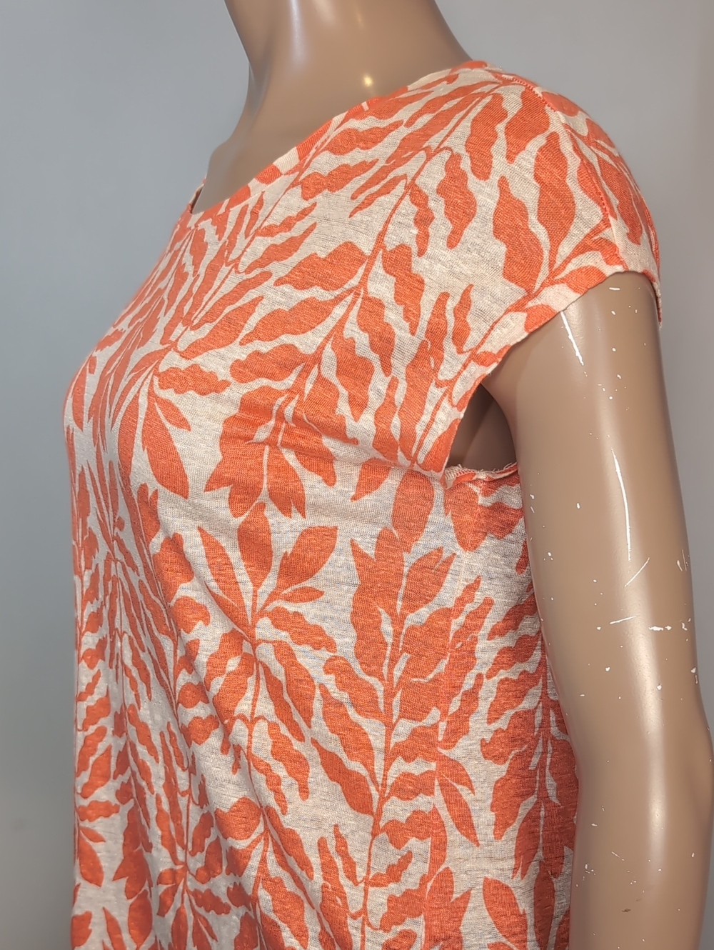 Rachel Zoe Linen Tropical Leaf Print Button Back Top Womens Size Large Orange - Picture 5 of 9